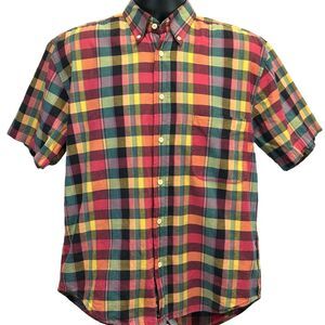 Vintage 80s Lee Plaid Button Front Shirt Sanforized USA Made Red Yellow M Medium